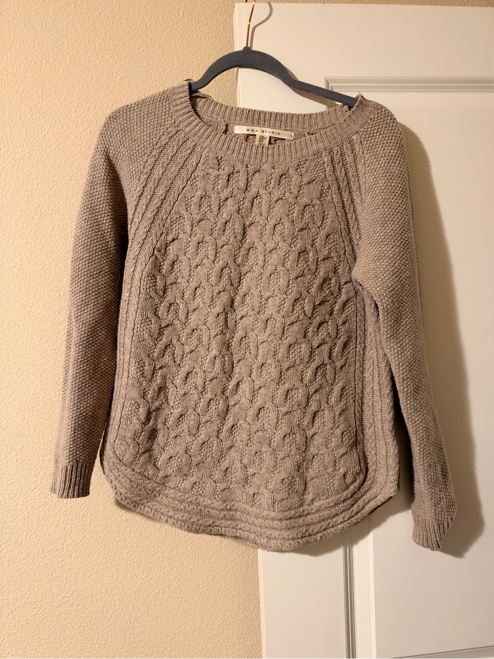 Max Studio Cable-Knit Raglan Sweater - Taupe Gray